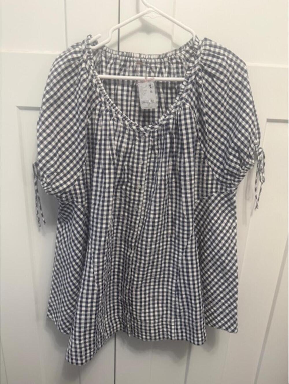 NWT Free People gingham cotton tunic top in navy/white check pattern size small - Picture 3 of 7